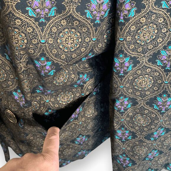 Vintage 90s Black Oversized Brocade Jacquard Blazer Metallic Statement Jacket - Picture 7 of 12
